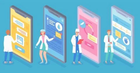 Medical application, program for online consulting with different doctors Ilustración de archivo