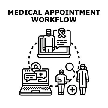 Medical appointment workflow process using digital technology Stock Illustration