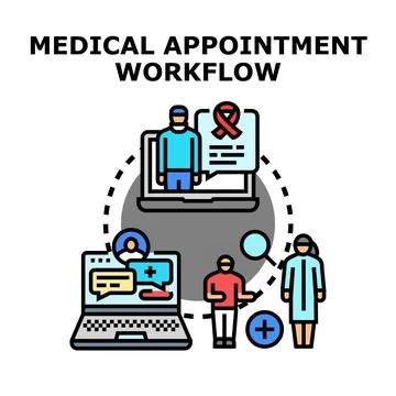 Medical appointment workflow process using digital technology Stock Illustration