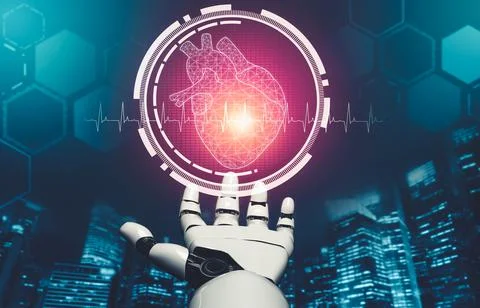 Medical artificial intelligence droid robot working in future hospital Stock Illustration