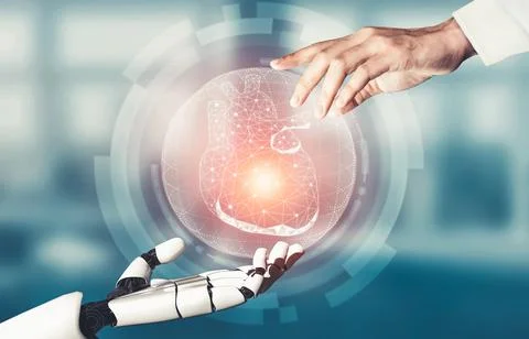 Medical artificial intelligence droid robot working in future hospital Stock Illustration