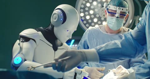 Medical artificial intelligence. Robotic surgery. Professional medical surgeon Video stock 242328353