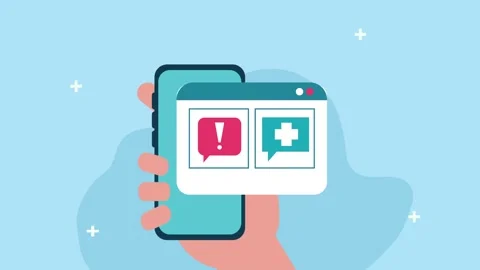 Medical assistance app interface displayed on smartphone screen with alert .. Stock Footage 339197857