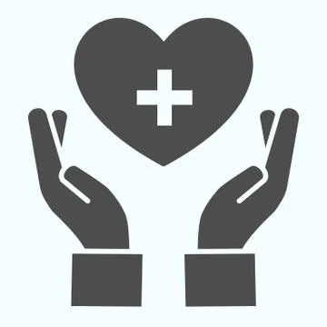Medical assistance solid icon. Hands holding heart with medical cross vector Illustrazione stock