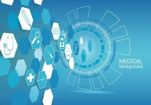 Medical background with digital 3d elements of treatment in octagons 스톡 일러스트