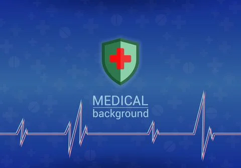 Medical background with elements of pullse, pills, shield and crosses Stock Illustration