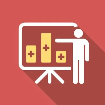 Medical Bar Chart Presentation Flat Square Icon with Long Shadow Stock Illustration