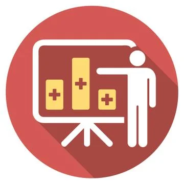 Medical Bar Chart Presentation Flat Round Icon with Long Shadow イラスト素材