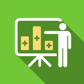 Medical Bar Chart Presentation Flat Long Shadow Square Icon Stock Illustration