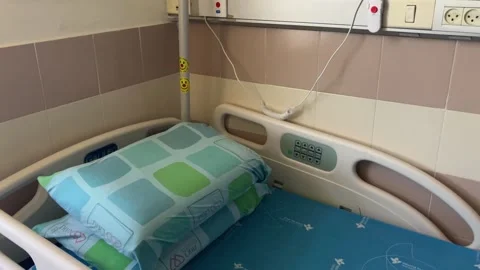 Medical bed, walker. Functional bed for bedridden patients. Stock Footage 277994540