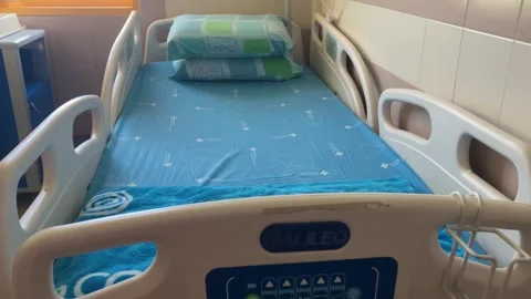 Medical bed, walker. Functional bed for bedridden patients. Stock Footage 277995101