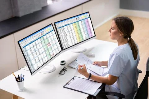 Medical Bill Codes And Spreadsheet Data Stock Photos