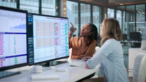 Medical Biller And Coder Analyze Spreadsheet Data Stock Footage 346926700