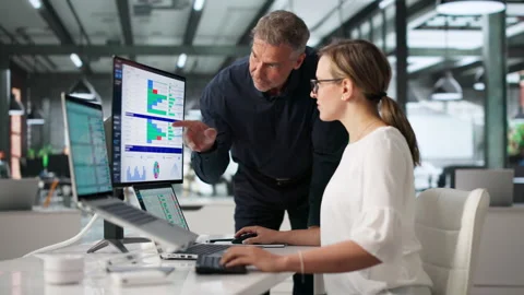 Medical Biller And Coder Discuss Spreadsheet Data Stock Footage 337225819
