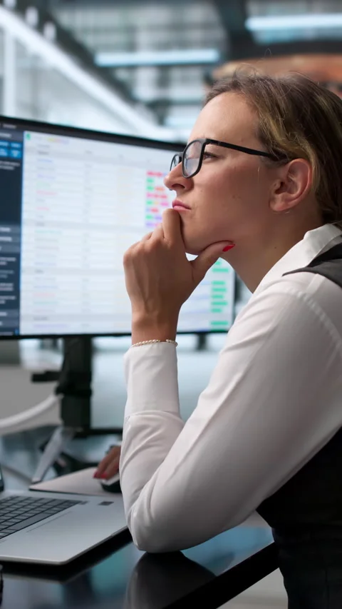 Medical Billing Coder Carefully Reviews Software Data Stock Footage 342972027