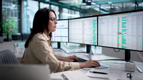 Medical Billing Coder Reviewing Spreadsheet Data On Computer Stock Footage 337638484
