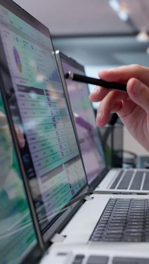 Medical Billing Coder Reviews Spreadsheet Data On Laptop Stock Footage 342965740