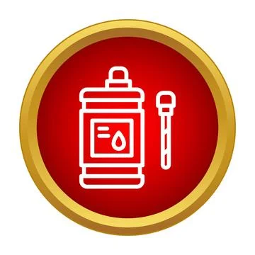 Medical bottle with a dropper inside a red and gold circle Stock Illustration