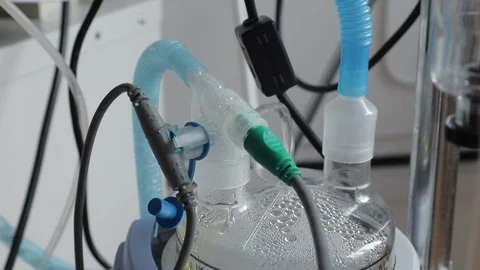 Medical breathing machine, nebulizer close up. Intensive care unit Stock Footage