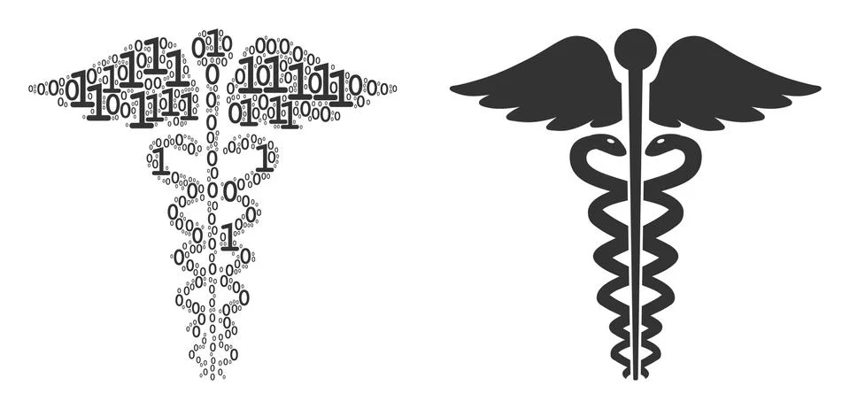 Medical Caduceus Emblem Composition of Binary Digits Stock Illustration