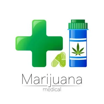 Medical cannabis symbol in vector. Logotype for marijuana, nature herbal Stock Illustration