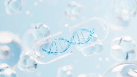 Medical capsule with dna helix inside opening, transparent molecular struct.. Stock Footage 332336882