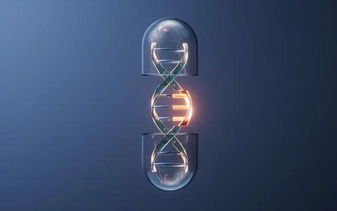 Medical capsule with DNA inside, 3d rendering. Stockillustratie