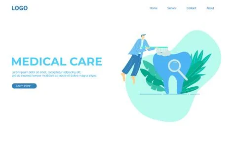 Medical Care Website With Illustration Of Character Brushing Teeth Stock Illustration