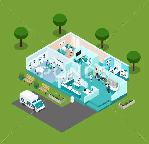 Medical Center Isometric Scheme Icons Stock Illustration