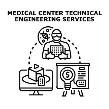 Medical center technical engineering services developing innovations Illustrazione stock