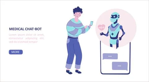 Medical chat-bot, Flat vector illustration. Medical internet assistant, cartoon Stock Illustration