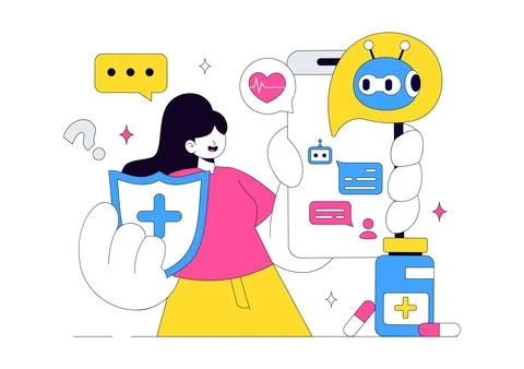 Medical Chatbot Vector Illustration Featuring AI Healthcare Assistant, Virt.. Stock Illustration