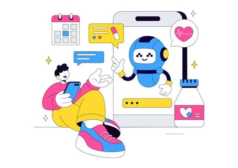 Medical Chatbot Vector Illustration Featuring AI Healthcare Assistant, Virt.. Stock Illustration
