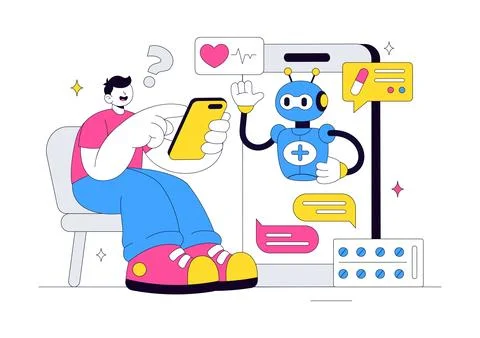Medical Chatbot Vector Illustration Featuring AI Healthcare Assistant, Virt.. Stock Illustration