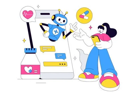 Medical Chatbot Vector Illustration Featuring AI Healthcare Assistant, Virt.. Stock Illustration