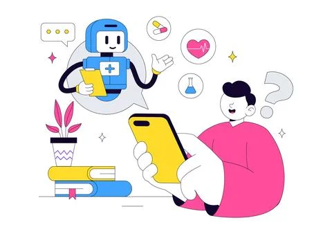 Medical Chatbot Vector Illustration Featuring AI Healthcare Assistant, Virt.. Stock Illustration