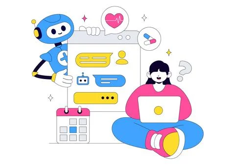 Medical Chatbot Vector Illustration Featuring AI Healthcare Assistant, Virt.. Stock Illustration
