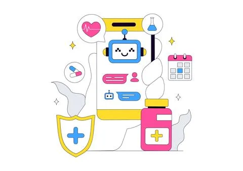 Medical Chatbot Vector Illustration Featuring AI Healthcare Assistant, Virt.. Stock Illustration