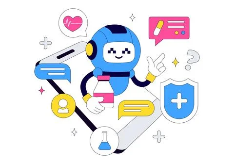Medical Chatbot Vector Illustration Featuring AI Healthcare Assistant, Virt.. Stock Illustration