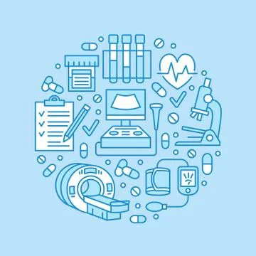 Medical check up poster template. Vector flat line icons, illustration of health Stock Illustration