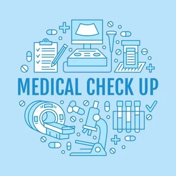 Medical check up poster template. Vector flat line icons, illustration of health Illustrazione stock