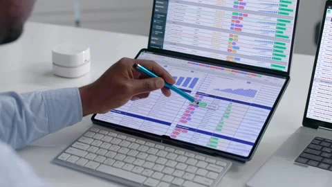 Medical Coder Reviews Billing Data On Laptop Stock-Footage 342978560