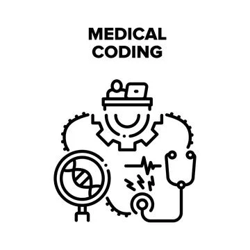 Medical Coding Vector Concept Black Illustration 库存插图