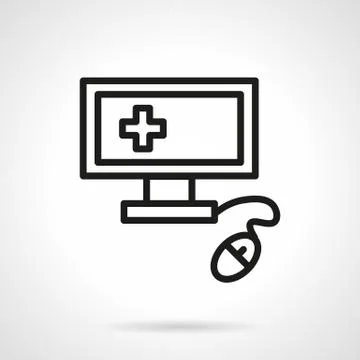 Medical computer black line vector icon Illustrazione stock