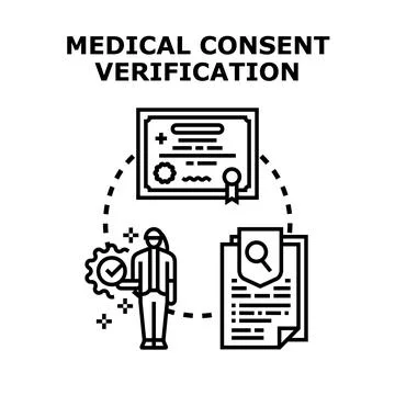 Medical consent verification process confirming patient agreement Illustrazione stock