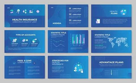 Medical coverage options presentation template set Stock Illustration