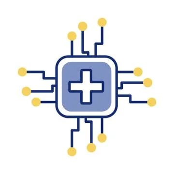 Medical cross symbol in processor computer line style 스톡 일러스트