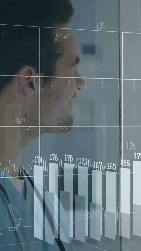 Medical data analysis animation over healthcare professional in hospital Stock Footage 344244265