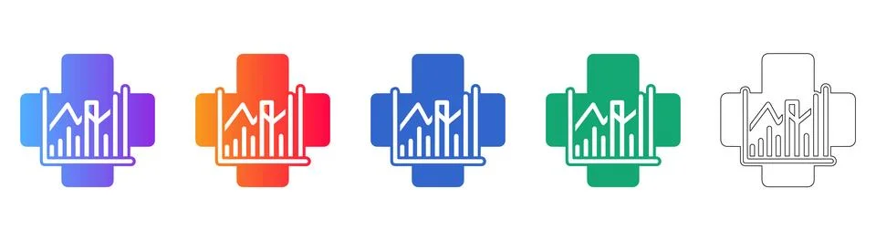 Medical Data Analysis Cross Icon Set 스톡 일러스트