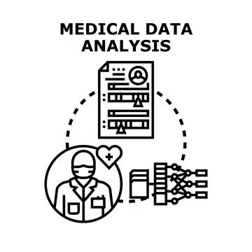 Medical data analysis process and digital health analytics Stock Illustration